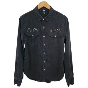 Paige Tencel Button Up Long Sleeve Shirt With Rivets In Black Womens Size Small